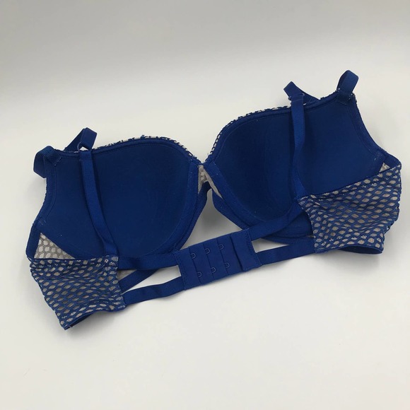 Victorias Secret Very Sexy Lightly Lined Plunge Bra Beige Blue Lace Sz 34D Wired - Picture 2 of 12